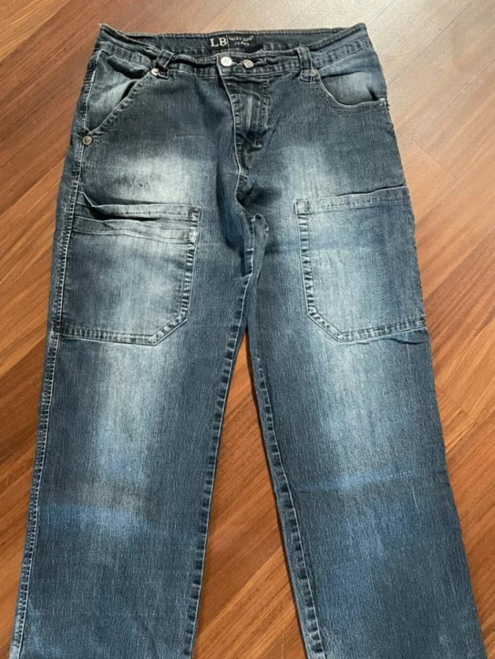 Vintage Washed Utility Pocket Straight Leg Jeans Men's